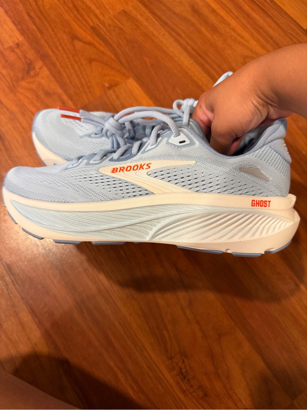 Brooks Ghost Running Shoes in Light Blue with Orange Accents
